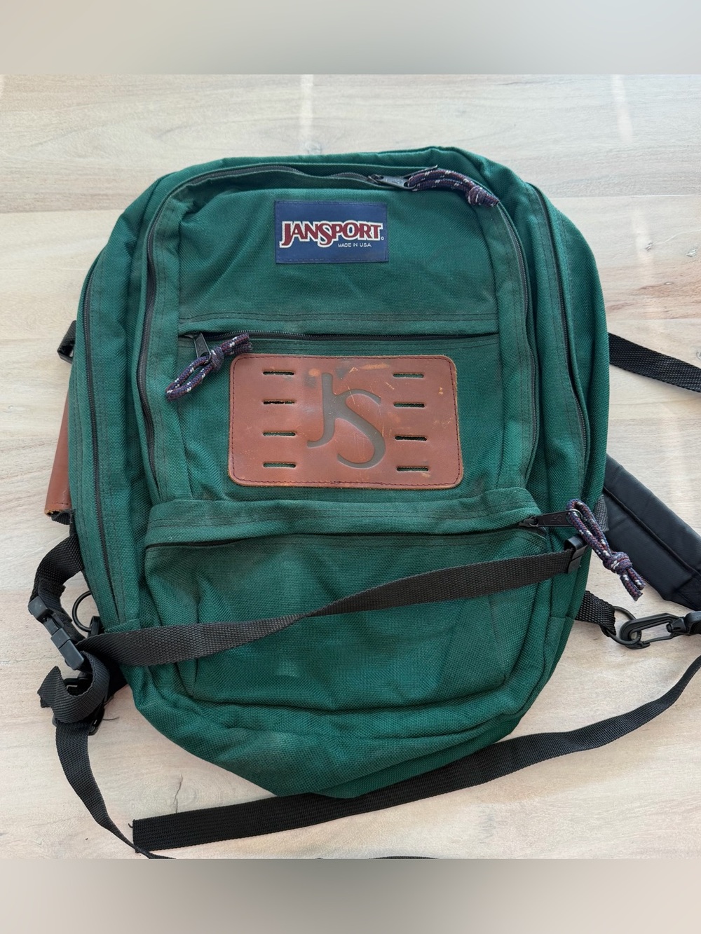 Vintage Jansport Forest Green 80s 90s Backpack Leather USA